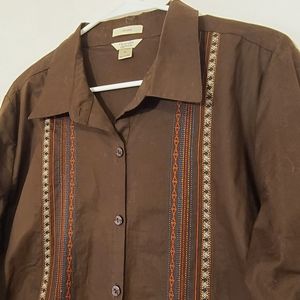 Christopher & Banks, Shirt/Blouse, Size XL, Brown with Embroidery.